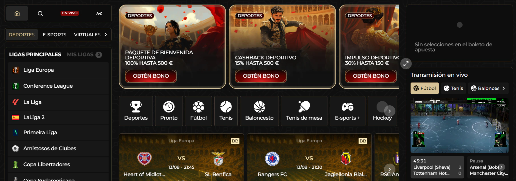 Apuestas sobre eventos deportivos y competiciones de eSports en Casina Casino