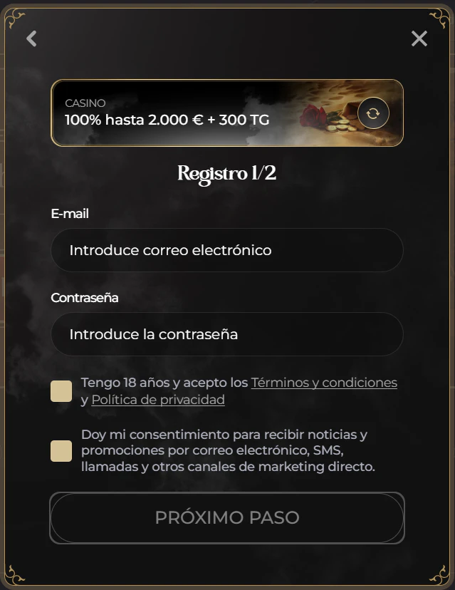 Proceso de alta y acceso a la cuenta de jugador en Casina Casino