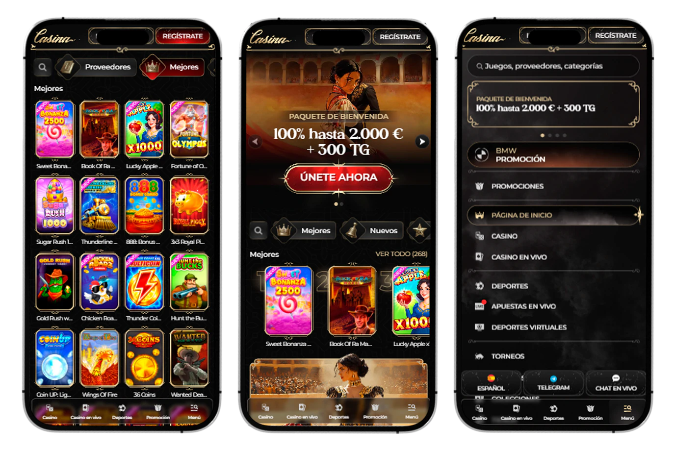 Uso de Casina Casino desde smartphones mediante su versión móvil